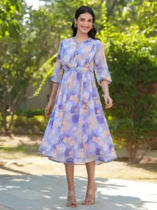 Janasya Floral Printed A-line Dress