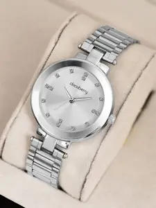 DressBerry Women Brass Embellished Dial & Stainless Steel Straps Analogue Watch DB-032-Silver