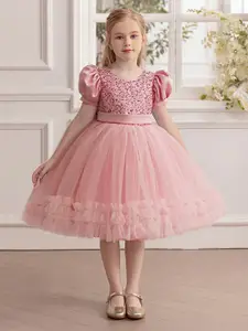 INCLUD Embroidered Puff Sleeve Fit & Flare Dress