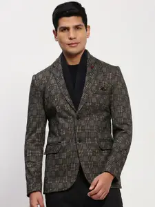 SHOWOFF Checked Cotton Notched Collar Slim Fit Singe Breasted Blazer