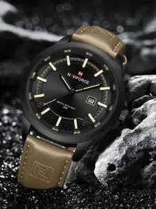 Naviforce Men Embellished Dial & Leather Straps Analogue Watch NF9248L_B Y BN