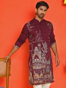 Jompers Men Floral Embroidered Thread Work Floral Kurta