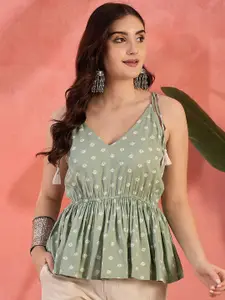 Sangria Printed V Neck Top & Trousers Co-Ords