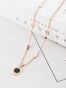 Lyriss Rose Gold Plated Cubic Zirconia  Studded Round Pendant With Chain