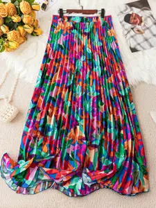 ZWERLON Printed A-Line Flared Maxi Skirt