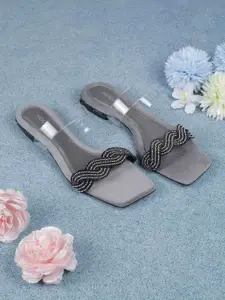 Mochi Women Printed Open Toe Flats