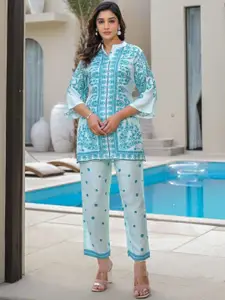 AUTUMN LANE Floral Printed Pure Cotton Top & Trousers Co-Ords