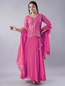 Utsav Fashion Embroidered Mirror Work Shibori Ready to Wear Lehenga & Choli With Dupatta