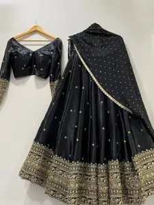 Kedar Fab Embroidered Thread Work Semi-Stitched Lehenga & Unstitched Blouse With Dupatta
