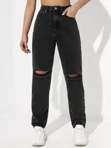 Moda Rapido Women Comfort Boyfriend Fit High-Rise Slash Knee Jeans