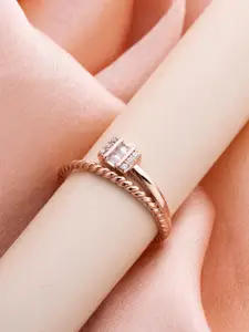LIORA 925 Silver Jewellery Sterling Silver Rosegold Plated Sparkling Bar Ring
