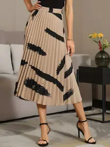 OTABU Printed Pleated A-Line Midi Skirt