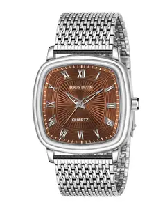LOUIS DEVIN Men Brass Embellished Dial & Stainless Steel Bracelet Style Straps Analogue Watch