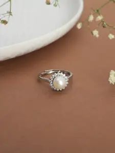 Laviscart Rhodium-Plated Stone Studded Adjustable Finger Ring