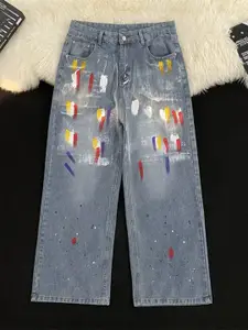 StyleCast x Revolte Men Wide Leg Light Fade Printed Jeans