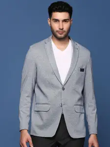SHOWOFF Self Design Cotton Notched Collar Slim Fit Singe Breasted Blazer