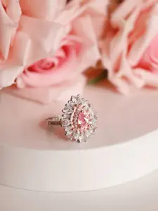 Laviscart Rhodium-Plated Stone Studded Adjustable Finger Ring