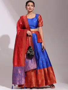 DIVASTRI Floral Woven Design Semi-Stitched Lehenga & Unstitched Blouse With Dupatta