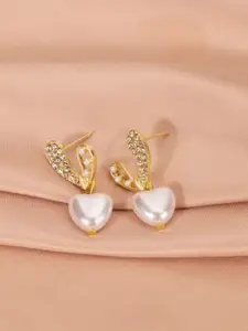 SUBHAGALANKAR Gold Plated Pearls Studded Contemporary Drop Earrings
