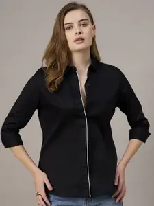 The Roadster Lifestyle Co. Women Spread Collar Solid Cotton Casual Shirt