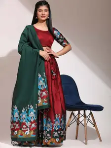 DIVASTRI Floral Woven Design Zari Unstitched Blouse And Lehenga With Dupatta