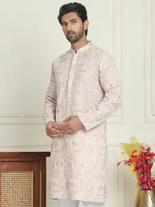 Jompers Ethnic Motifs Embroidered Mandarin Collar Sequins Straight Kurta