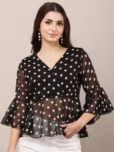 Raabta Fashion Women Polka Dots Printed V-Neck Top