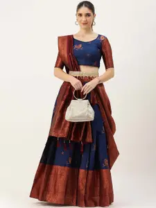 DIVASTRI Ethnic Motifs Woven Design Zari Unstitched Blouse And Lehenga With Dupatta