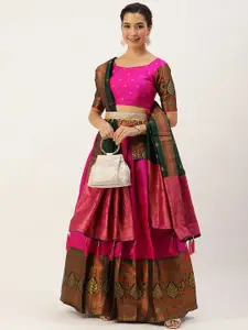 DIVASTRI Floral Woven Design Zari Work Silk Semi-Stitched Lehenga & Blouse With Dupatta