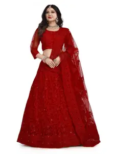 KALINI Embroidered Thread Work Semi-Stitched Lehenga & Unstitched Blouse With Dupatta