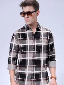 The Indian Garage Co Men Spread Collar Tartan Checked Casual Shirt