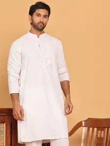 Jompers Mandarin Collar Geometric Embroidered Chikankari Straight Kurta