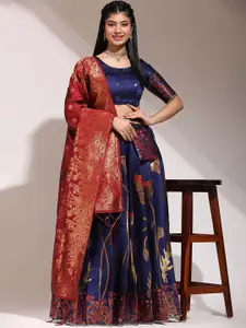 DIVASTRI Woven Design Zari Silk Semi-Stitched Lehenga & Unstitched Blouse With Dupatta