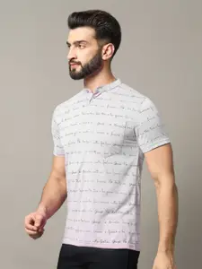 RELANE Men Typography Printed Mandarin Collar Cotton T-shirt