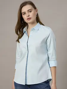 The Roadster Lifestyle Co. Women Spread Collar Solid Cotton Casual Shirt