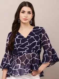 Raabta Fashion Women Printed Bell Sleeve Georgette Top