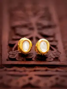 aadita Gold-Plated Kundan Studded Oval Shaped Studs
