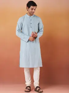 Fabindia Striped Woven Mandarin Collar Straight Kurta
