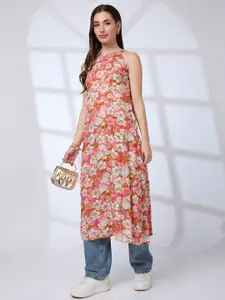 Globus Halter Neck Floral Print A-Line Workwear Kurta