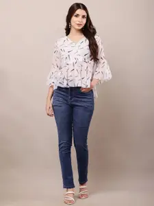 Raabta Fashion Floral Print Bell Sleeve Georgette Top