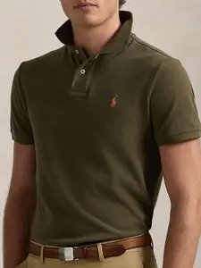 Polo Ralph Lauren Men Solid Polo Collar Cotton Slim Fit T-shirt