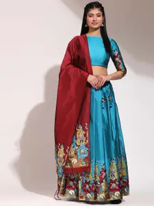 DIVASTRI Printed Silk Semi-Stitched Lehenga & Unstitched Blouse With Dupatta