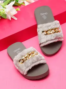 ONYC Girls Grey Super Comfy Fur Sliders