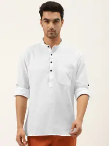 RAJUBHAI HARGOVINDAS Band Collar Roll-Up Sleeves Short Kurta