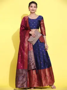 DIVASTRI Floral Woven Design Semi-Stitched Lehenga & Unstitched Blouse With Dupatta