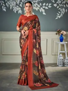 Mitera Floral Zari Pure Chiffon Muga Saree With Blouse Piece