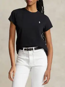 Polo Ralph Lauren Women Solid Round Neck Cotton Slim Fit T-shirt