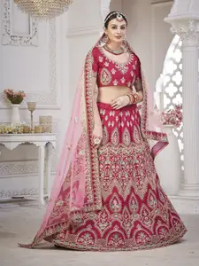 KALINI Embroidered Thread Work Semi-Stitched Lehenga & Unstitched Blouse With Dupatta