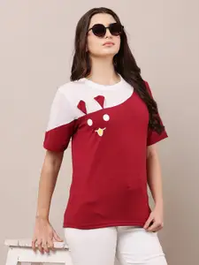 Raabta Fashion Women Colourblocked Applique T-shirt