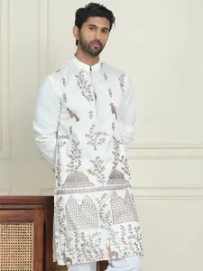 Jompers Ethnic Motifs Embroidered Mandarin Collar Thread Work Straight Kurtas